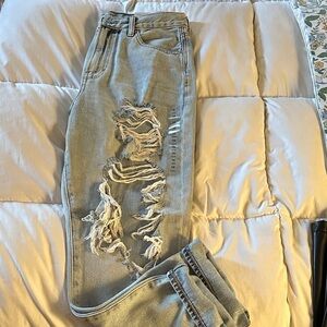 American Eagle Outfitters Ripped Light Blue Boyfriend Jeans